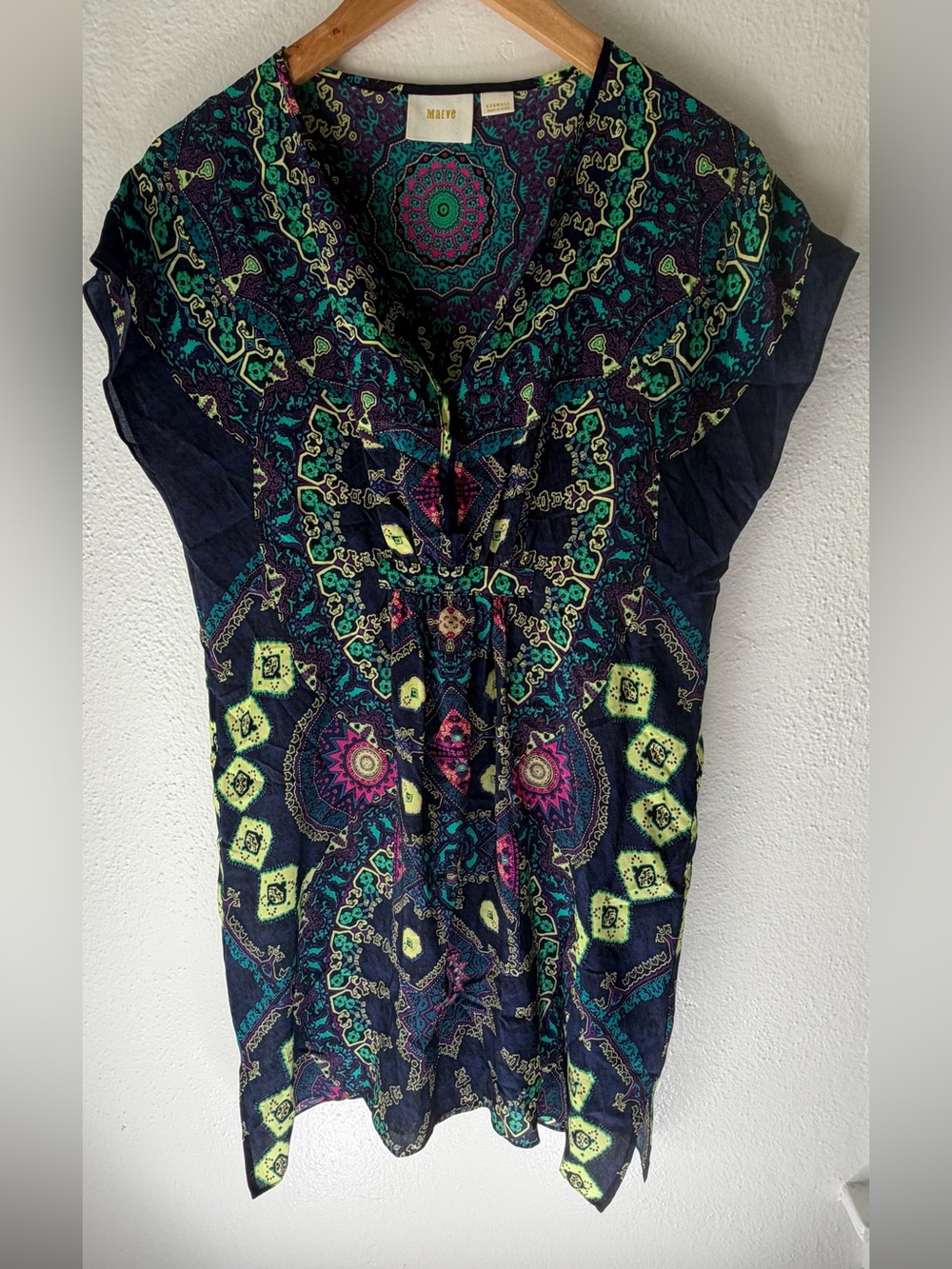 Maeve Anthropologie Silk Medallion Print Tunic Dress XXS Boho